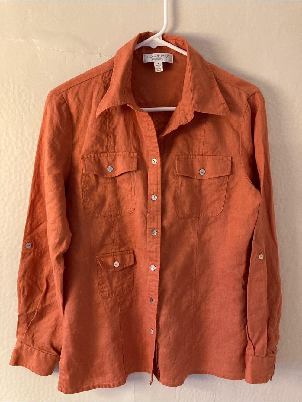 New Burnt Orange Button-Up Linen Shirt